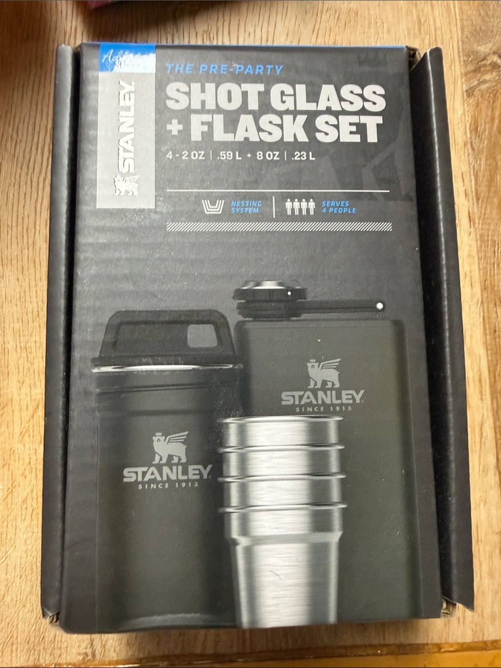 Stanley Black Shot Glass and Flask Travel Set with Stainless Cups